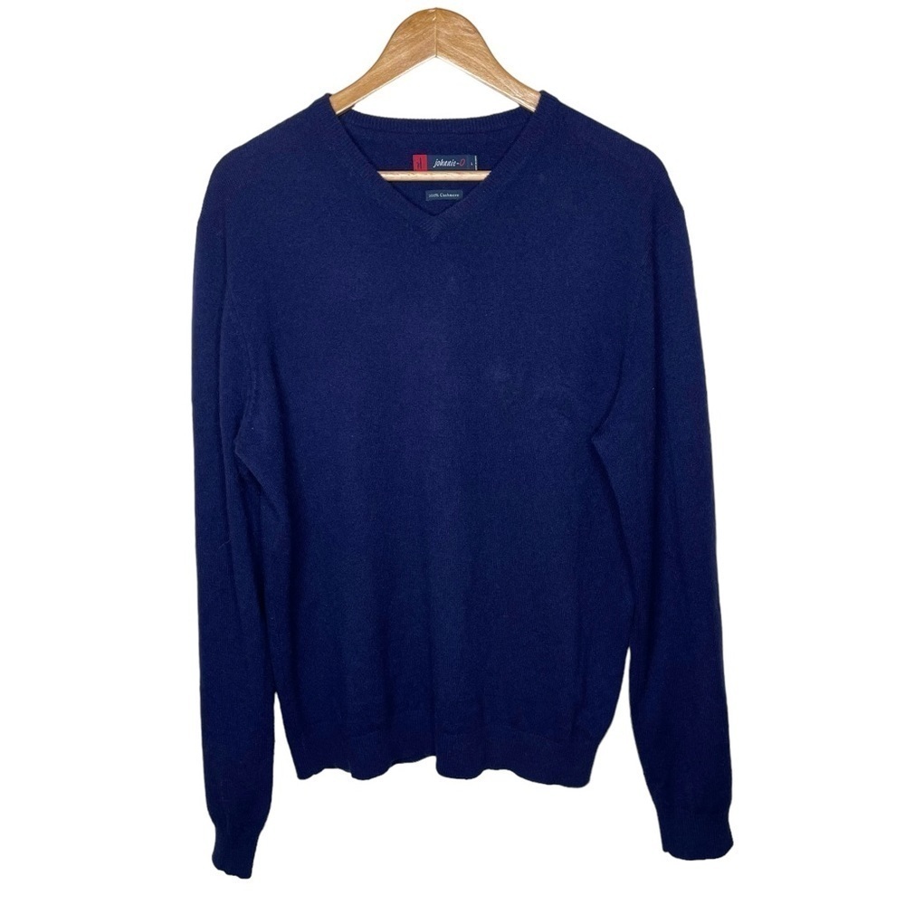 johnnie-O Men’s Ringer 100% Cashmere Lightweight Knit Sweater Navy Large‎